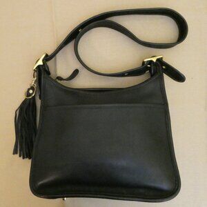 Coach 9966 Black Legacy Zip Bag w/Tassel Crossbody Strap Brass